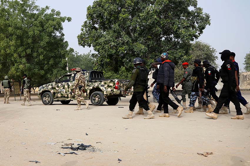 Nigerian military troops on patrol. Already stretched thin by the conflict with Boko Haram, it is now deployed in 35 of the country’s 36 states, often using soldiers trained for war to police civilians.