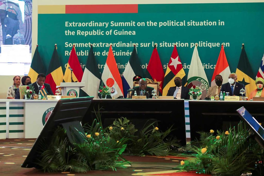 Ghana President and ECOWAS Chairman Nana Akufo-Addo gives a speech in Accra on September 16, during the opening session of West African leaders’ “extraordinary summit” on the political situation in Guinea after the coup that ousted President Alpha Conde.