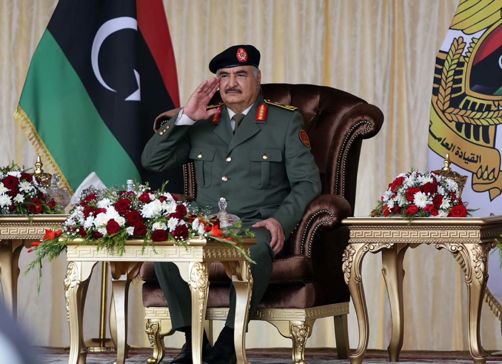 Khalifa Haftar, commander of rebel forces in eastern Libya, during Independence Day celebrations in Benghazi on December 24, 2020.