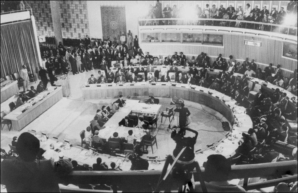 African heads of state attend an OAU conference in Addis Ababa in November 1966. By then, Nkrumah had been ousted by a military-police coup and was living in exile in Guinea, his dream of a united Africa deferred.
