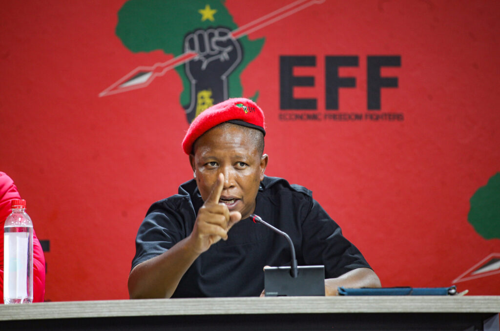 Julius Malema, leader of the Economic Freedom Fighters party, sentenced to five years in prison. 