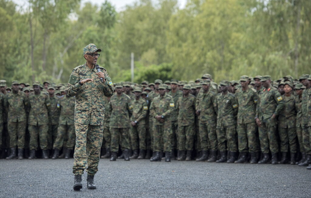 Picture 1 caption: President Paul Kagame reviews Rwanda Defense Force troops. Rwanda’s military supremacy in East Africa means that few states are willing to challenge it – or to join with it to support stabilization efforts in the region.