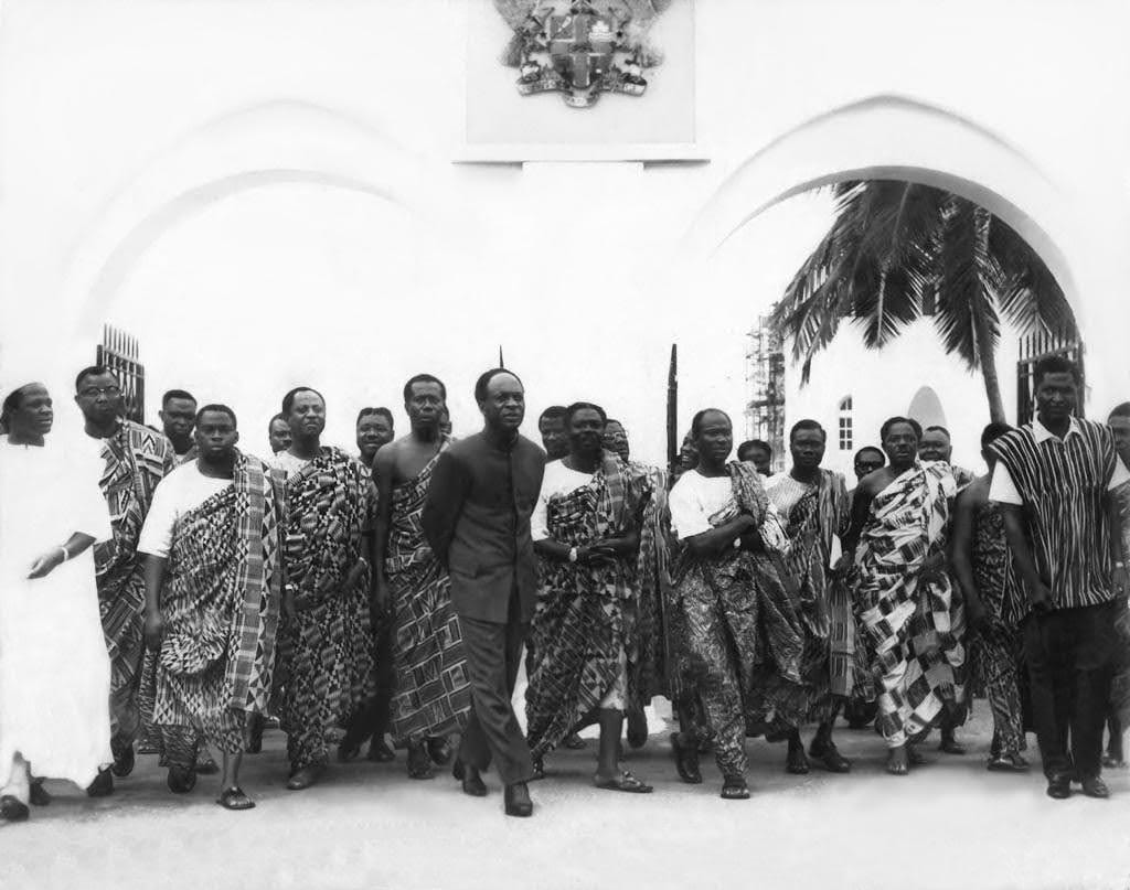 Dr. Kwame Nkrumah and some of his ministers. The Ghanaian president, leader of the first sub-Saharan nation in Africa to win independence from a colonial power, was overthrown by a military coup in 1966. The coup was conceived and supported by the U.S. government. 