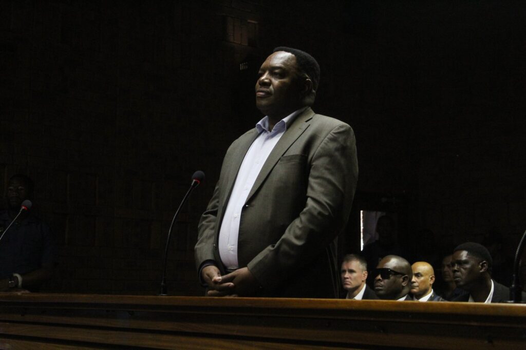 South Africa’s national police commissioner Fannie Masemola appears in the Pretoria Magistrates Court in Pretoria, South Africa, Tuesday, April 21, 2026. 