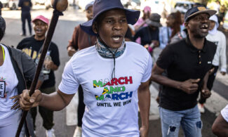 Members of the South African anti-immigrant group March and March protest in Durban on March 25. Several immigrants, including five from Mozambique, have been reported murdered in “xenophobic attacks” this year.