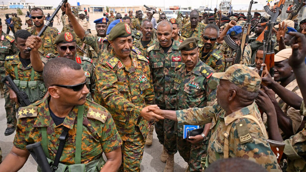 Sudanese army chief Abdel Fattah al-Burhan visits the Flamingo Marine Base in Port Sudan, the Red Sea port.