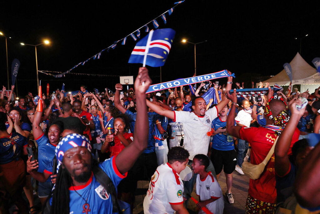 Cape Verde fans celebrate progressing to the knockout stages in Praia, Cape Verde, June 27, 2026.