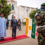 German Chancellor Olaf Scholz is greeted with military honors at the presidential palace in Niger by President Mohamed Bazoum. German Chancellor Olaf Scholz is greeted with military honors at the presidential palace in Niger by President Mohamed Bazoum.